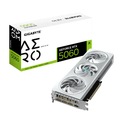 GIGABYTE GeForce RTX 5060 AERO OC 8G Graphics Card - 8GB GDDR7, 128bit, PCI-E 5.0, 2595 MHz Core Clock, 3 x DisplayPort, 1 x HDMI, GV-N5060AERO OC-8GD, GeForce RTX 5060, 8 GB, GDDR7, 128 bit, 7680 x 4320 pixels, PCI Express 5.0