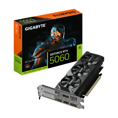 GIGABYTE GeForce RTX 5060 OC Low Profile 8G Graphics Card - 8GB GDDR7, 128bit, PCI-E 5.0, 2512 MHz Core Clock, 3 x DisplayPort, 1 x HDMI, GV-N5060OC-8GL, GeForce RTX 5060, 8 GB, GDDR7, 128 bit, 7680 x 4320 pixels, PCI Express 5.0