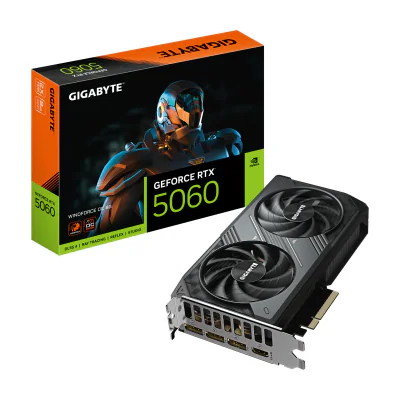GIGABYTE GeForce RTX 5060 WINDFORCE OC 8G Graphics Card - 8GB GDDR7, 128bit, PCI-E 5.0, 2512 MHz Core Clock, 3 x DisplayPort, 1 x HDMI, GV-N5060WF2OC-8GD, GeForce RTX 5060, 8 GB, GDDR7, 128 bit, 7680 x 4320 pixels, PCI Express 5.0