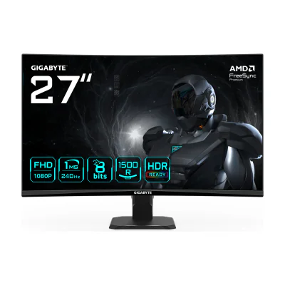 GIGABYTE GS27FC2 27" FHD Curved Gaming Monitor - 1920 x 1080, 240Hz, 1, 350 cd/m², HDR Ready, HDMI 2.0, Displayport 1.4, 68.6 cm (27"), 1920 x 1080 pixels, Full HD, LED, 1 ms, Black