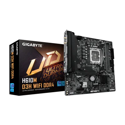 GIGABYTE H610M D3H WIFI DDR4 Motherboard - Supports 14th Gen. Intel Core CPUs, 6+1+1 phases VRM, up to 3200MHz DDR4, 2xPCIe 3.0 M.2, WIFI 5, 1GbE LAN, USB 3.2 Gen 1, Intel, LGA 1700, Intel® Celeron®, Intel Core i3 12th Gen, Intel Core i3 13th Gen, Intel Core i3 14th Gen, Intel..., LGA 1700, DDR4-SDRAM, 64 GB