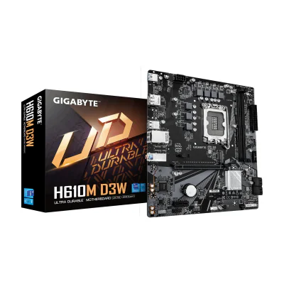GIGABYTE H610M D3W Motherboard - Supports 14th Gen. Intel Core CPUs, 5+1+1 phases VRM, up to 5600MHz DDR5, 1xPCIe 3.0 M.2, 1GbE LAN, USB 3.2 Gen 1, Intel, LGA 1700, Intel® Celeron®, Intel Core i3 12th Gen, Intel Core i3 13th Gen, Intel Core i3 14th Gen, Intel..., LGA 1700, DDR5-SDRAM, 128 GB