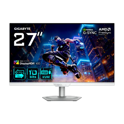 GIGABYTE M27UP ICE 27” 4K UHD Gaming Monitor - Dual Mode (4K 160Hz or FHD 320Hz), 3840 x 2160, 1ms, 350 cd/m², FreeSync Premium, DisplayHDR400, HDMI 2.1, Displayport 1.4, 68.6 cm (27"), 3840 x 2160 pixels, 4K Ultra HD, LED, 1 ms, White