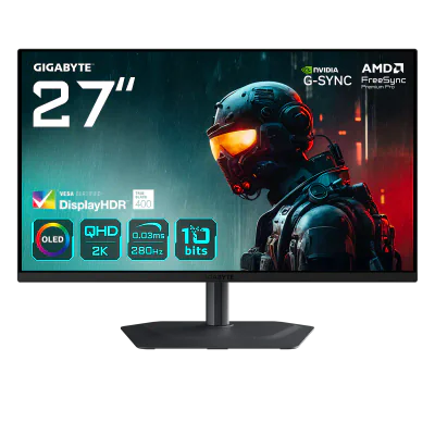 GIGABYTE MO27Q2A. Display diagonal: 68.6 cm (27"), Display resolution: 2560 x 1440 pixels, HD type: Quad HD, Display technology: QD-OLED, Response time: 0.03 ms, Native aspect ratio: 16:9, Viewing angle, horizontal: 178°, Viewing angle, vertical: 178