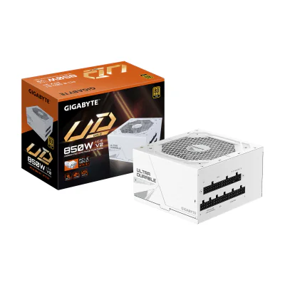 GIGABYTE UD850GM PG5 V2 ICE Power Supply Unit- PCIe Gen 5.1, 80 PLUS Gold, Fully Modular Design, 120mm Fan, ATX 3.1 compatible, EU Plug, 850 W, 100 - 240 V, 50/60 Hz, 12 - 6.5 A, Active, 105 W