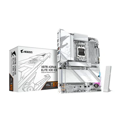 GIGABYTE X870 AORUS ELITE X3D ICE Motherboard - Supports AMD Ryzen 9000 CPUs, 16+2+2 Phases Digital VRM, up to 9000Hz DDR5 (OC), 2xPCIe 5.0 + 2xPCIe 4.0, Wi-Fi 7, 2.5GbE LAN, USB 4, AMD, Socket AM5, AMD Ryzen 7000 Series, AMD Ryzen 8000 Series, AMD Ryzen 9000 Series, Socket AM5, DDR5-SDRAM, 256 GB
