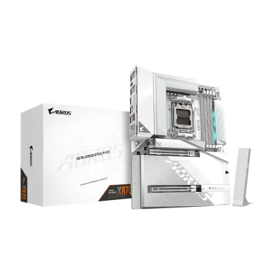 GIGABYTE X870 AORUS STEALTH ICE Motherboard - Supports AMD Ryzen 9000 CPUs, 16+2+2 Phases Digital VRM, up to 8200Hz DDR5 (OC), 2xPCIe 5.0 + 2xPCIe 4.0, Wi-Fi 7, 5 GbE LAN, USB 4, AMD, Socket AM5, AMD Ryzen 7000 Series, AMD Ryzen 8000 Series, AMD Ryzen 9000 Series, Socket AM5, DDR5-SDRAM, 256 GB