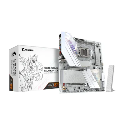 GIGABYTE X870 AORUS TACHYON ICE Motherboard - Supports AMD Ryzen 9000 CPUs, 18+2+2 Phases Digital VRM, up to 9600Hz DDR5 (OC), 1xPCIe 5.0 + 2xPCIe 4.0, Wi-Fi 7, 5 GbE LAN, USB 4, AMD, Socket AM5, AMD Ryzen 7000 Series, AMD Ryzen 8000 Series, AMD Ryzen 9000 Series, Socket AM5, DDR5-SDRAM, 128 GB