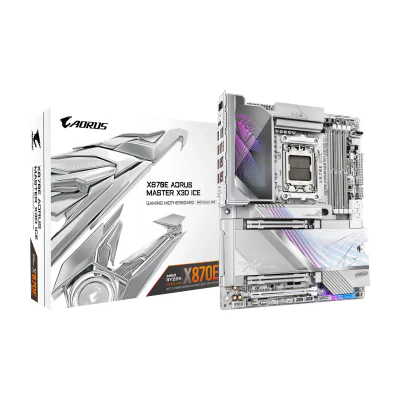 GIGABYTE X870E AORUS MASTER X3D ICE Motherboard, AMD, Socket AM5, AMD Ryzen 7000 Series, AMD Ryzen 8000 Series, AMD Ryzen 9000 Series, Socket AM5, DDR5-SDRAM, 256 GB