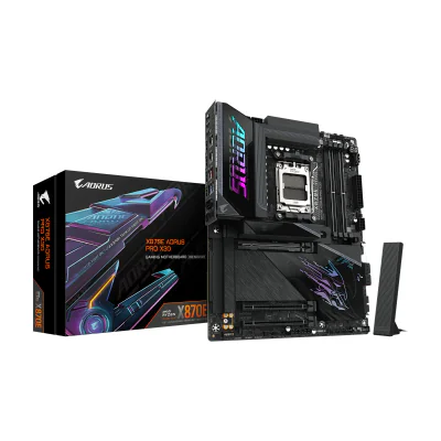 GIGABYTE X870E AORUS PRO X3D Motherboard - Supports AMD Ryzen 9000 CPUs, 18+2+2 Phases Digital VRM, up to 9000Hz DDR5 (OC), 2xPCIe 5.0 + 2xPCIe 4.0, Wi-Fi 7, 5GbE LAN, USB 4, AMD, Socket AM5, AMD Ryzen 7000 Series, AMD Ryzen 8000 Series, AMD Ryzen 9000 Series, Socket AM5, DDR5-SDRAM, 256 GB