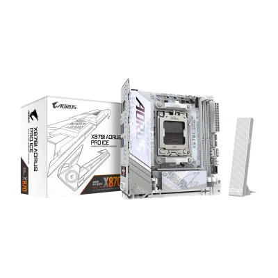 GIGABYTE X870I AORUS PRO ICE Motherboard - Supports AMD Ryzen 9000 Series CPUs, 8+2+1 phases VRM, up to 8400MHz DDR5 (OC), 1xPCIe 5.0 M.2 + 1xPCIe 4.0 M.2, WI-FI 7, 2,5GbE LAN, USB 4, AMD, Socket AM5, AMD Ryzen 7000 Series, AMD Ryzen 8000 Series, AMD Ryzen 9000 Series, Socket AM5, DDR5-SDRAM, 128 GB