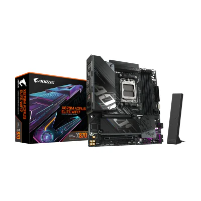 GIGABYTE X870M AORUS ELITE WIFI7 Motherboard - Supports AMD Ryzen 9000 CPUs, 14+2+2 Phases Digital VRM, up to 8200Hz DDR5 (OC), 1xPCIe 5.0 + 1xPCIe 4.0, Wi-Fi 7, 2.5 GbE LAN, USB 4, AMD, Socket AM5, AMD Ryzen 7000 Series, AMD Ryzen 8000 Series, AMD Ryzen 9000 Series, Socket AM5, DDR5-SDRAM, 256 GB