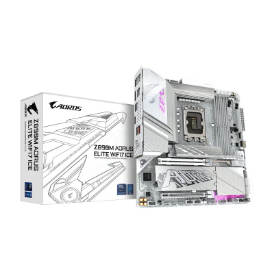 GIGABYTE Z890M AORUS ELITE WIFI7 ICE Motherboard - Supports Intel Core Ultra (Series 2) CPUs, 12+1+2 phases VRM, up to 8800MHz DDR5 (OC), 1xPCIe 5.0 + 2xPCIe 4.0, Wi-Fi 7, 2.5GbE LAN, USB 4, Intel, LGA 1851 (Socket V1), Intel Core Ultra (Series 2), LGA 1851, 256 GB, DDR5-SDRAM