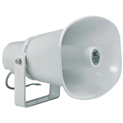 Goarna pentru exterior (waterproof horn speaker) ITC T-720A, pentru sisteme de Public Address (PA), trepte 15W-30W @ 100V, SPL(1W/1M) 103dB± 3dB, frequency response 300-13KHz, impedance Black: Com Green: 670Ω White: 330Ω, material ABS, culoare alba, 