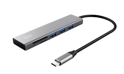 Hub Trust Halyx Cardreader, 3 porturi USB 3.2, gri