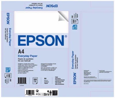Hartie Epson A4 de uz zilnic, alba, 210 mm x 297 mm, pachet 500 coli, 75 gsm.