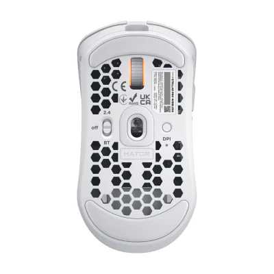 HATOR Stellar Pro Wireless, Right-hand, Optical, RF Wireless + Bluetooth + USB Type-A, 26000 DPI, 8 ms, White