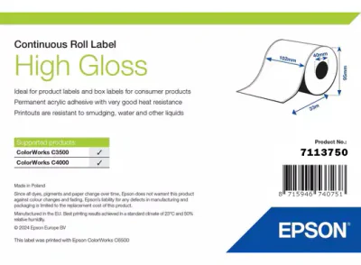 HIGH GLOSS LABEL CONTINUOUS/ROLL 102MM X 33M