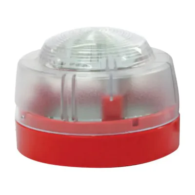 Honeywell Dispozitiv de semnalizare optică cu carcasă de protecție IP 65; pentru montaj pe perete și tavan, cu culoare stroboscopică albă și bază plată; Categoria C & W; Declanșare bliț sincron; EN54-23