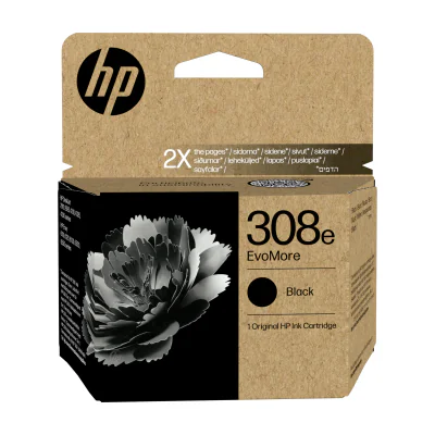 HP 308e EvoMore Black Original Ink Cartridge, Standard Yield, Black, Pigment-based ink, 1 pc(s), 320 pages, Single pack
