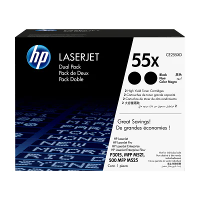 HP 55X 2-pack High Yield Black Original LaserJet Toner Cartridges, 25000 pages, Black, 2 pc(s)