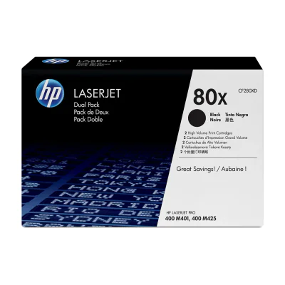 HP 80X 2-pack High Yield Black Original LaserJet Toner Cartridges, 13800 pages, Black, 2 pc(s)