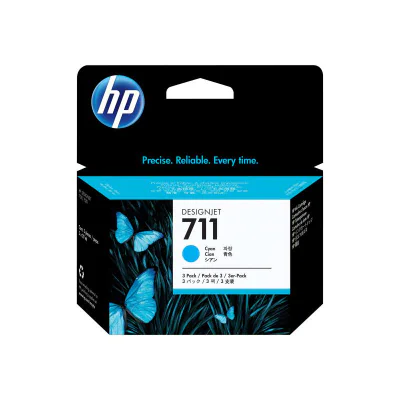 HP 711 3-pack 29-ml Cyan DesignJet Ink Cartridges, HP DesignJet T100, T120, T125, T130, T520, T525, T530 Printer series, Thermal inkjet, Cyan, CZ134A, Singapore, Malaysia, 114.8 mm