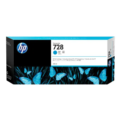 HP 728 300-ml Cyan DesignJet Ink Cartridge, HP DesignJet T730 Printer, HP DesignJet T830 Multifunction Printer, Thermal inkjet, Cyan, Singapore, 283 mm, 41 mm