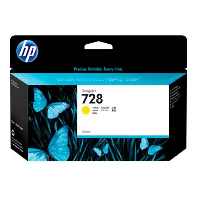 HP 728 130-ml Yellow DesignJet Ink Cartridge, HP DesignJet T730 Printer, HP DesignJet T830 Multifunction Printer, Thermal inkjet, Yellow, F9J65A, Singapore, 202 mm