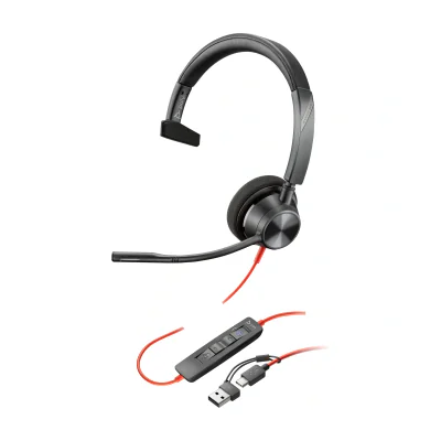 HP Poly Blackwire 3310 Monaural Microsoft Teams Certified USB-C Headset +USB-C/A Adapter, Wired, Business/Everyday, 103 g, Headset, Black