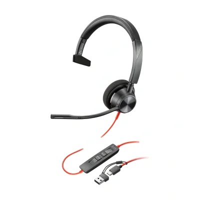HP Poly Blackwire 3310 Monaural USB-C Headset +USB-C/A Adapter, Wired, Business/Everyday, 103 g, Headset, Black