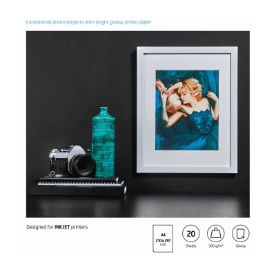HP Premium Plus Glossy Photo Paper-20 sht/A4/210 x 297 mm, Gloss, 300 g/m², Laser/Inkjet, 20 sheets, Business, Enterprise, 15 - 35 °C