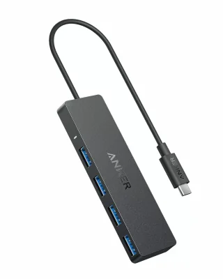 HUB Anker, 4-in-1, USB 3.0 x 4 porturi, incarcare prin USB Type-C, viteza 5 Gbps, conectare prin USB-C, negru, "A8309G11"