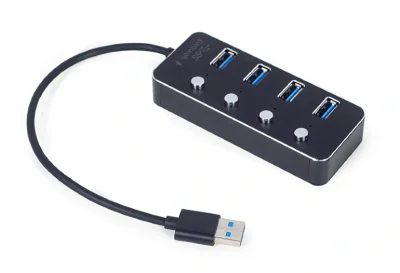 GEMBIRD USB 3.1 Gen 1 4-port hub with switches black
