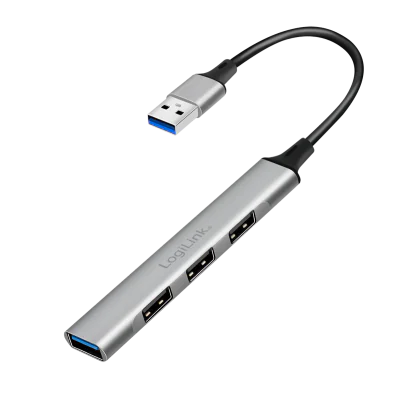 HUB extern LOGILINK, porturi USB: USB-A 3.0 x 1 + USB-A 2.0 x 3, conectare prin USB-A, aluminiu, gri, "UA0436"