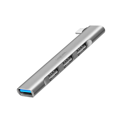 HUB extern LOGILINK, porturi USB: USB-A 3.0 x 1 + USB-A 2.0 x 3, conectare prin USB-C, aluminiu, gri, "UA0437"