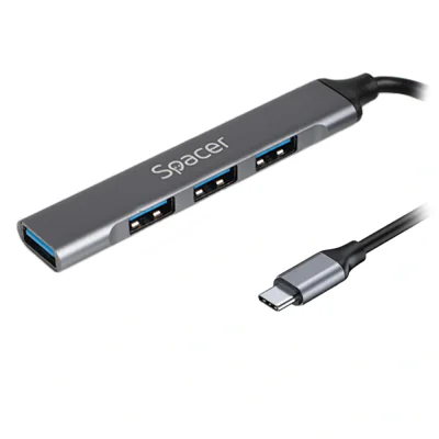 Hub extern SPACER, porturi USB:USB 3.0 X 1, USB 2.0 x 3, conectare prin TYPE-C, cablu 1m, aluminiu