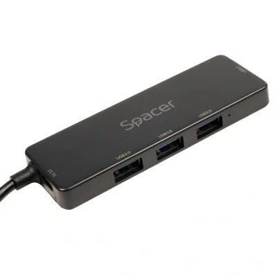 HUB extern SPACER, porturi USB:USB 3.0 X 4, 5V in (Type-C), conectare prin TYPE-C, cablu 15cm, ABS, "SPHB-TYPEC-4U30-09"