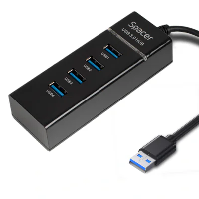 HUB extern SPACER, porturi USB: USB 3.0 x 4, conectare prin USB 3.0, negru