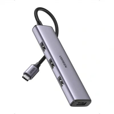 HUB extern Ugreen, "CM473" porturi USB: USB 3.0 x 4, conectare prin USB Type-C, aluminiu, lungime 20 cm, gri, "20841" - 6957303828418