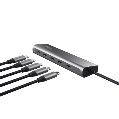 Hub Trust Halyx, 5 porturi USB-C 3.2 gen 1: 1 USB-C 100W PD port / 4 USB-C data ports, USB PD 3.0, gri
