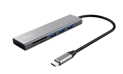 Hub Trust Halyx Cardreader, 3 porturi USB 3.2, gri