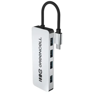 Hub USB 3.0 Green Cell HUB-GC-C4A, intrare USB-C, 4 porturi, cablu 15 cm