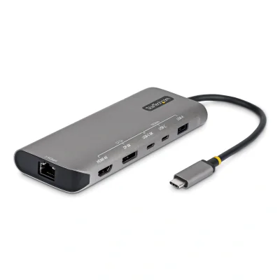 StarTech.com USB4 Multiport Adapter, Driverless Dual-4K for macOS and Windows, 140W Power Delivery Charging, 3-Port 10Gbps Hub, 2.5GbE, Mini Dock, Wired, USB4, 140 W, 10,100,1000,2500 Mbit/s, Grey, 40 Gbit/s