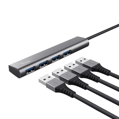 HUB USB Trust Halyx, USB-C la 4 x USB-A 3.2 Gen 1, dimensiune cablu 10cm, din aluminiu, argintiu