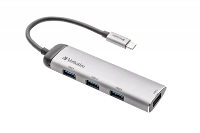 Verbatim USB-C Multiport Hub Four port USB 3.2 Gen 1, USB 3.2 Gen 1 (3.1 Gen 1) Type-C, USB 3.2 Gen 1 (3.1 Gen 1) Type-A, 5000 Mbit/s, Grey, Aluminium, Plastic, 0.15 m