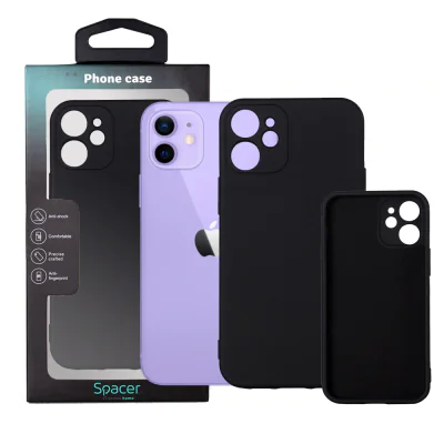 Husa Iphone 12 Mini Spacer, grosime 2mm, material flexibil silicon + interior cu microfibra, negru "SPPC-AP-IP12M-SLK"