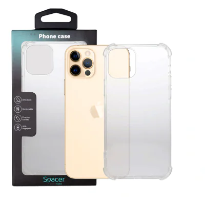 Husa Iphone 12 Pro Max Spacer, grosime 1.5mm, protectie suplimentara antisoc la colturi, material flexibil TPU, transparenta "SPPC-AP-IP12PM-CLR"