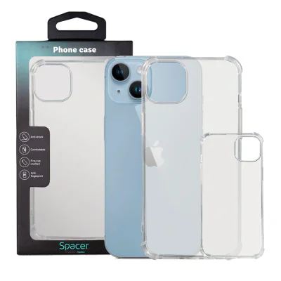 Husa Iphone 14 Plus Spacer, grosime 1.5mm, protectie suplimentara antisoc la colturi, material flexibil TPU, transparenta "SPPC-AP-IP14PL-CLR"