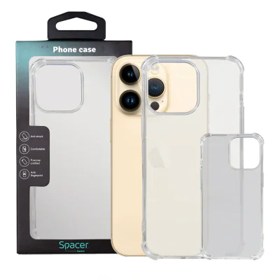 Husa Iphone 14 Pro Max Spacer, grosime 1.5mm, protectie suplimentara antisoc la colturi, material flexibil TPU, transparenta "SPPC-AP-IP14PM-CLR"